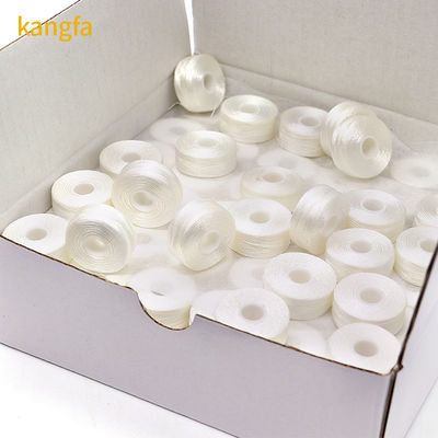 Kangfa 100% полиэстер белый 75d/2 144 шт/коробка L размер полиэстер предварительно закрученный бобин нить для вышивки