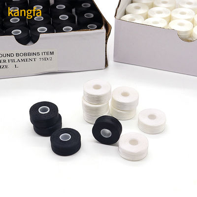 Kangfa 100% полиэстер белый 75d/2 144 шт/коробка L размер полиэстер предварительно закрученный бобин нить для вышивки
