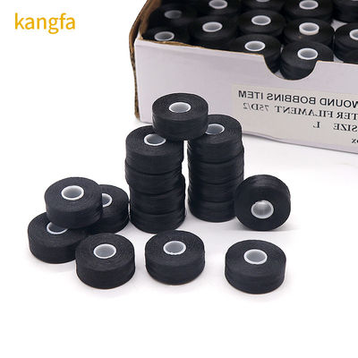 144 шт/коробка Белый/Черный 75D/2 100% Полиэстер Предварительно закрученные Бобинки Нитки Тип L Боковая меньше
